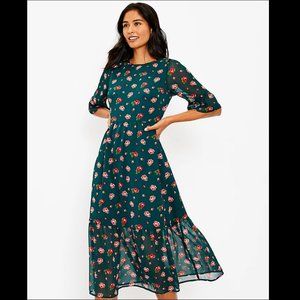 Floral Rose Ruffle Midi Dress